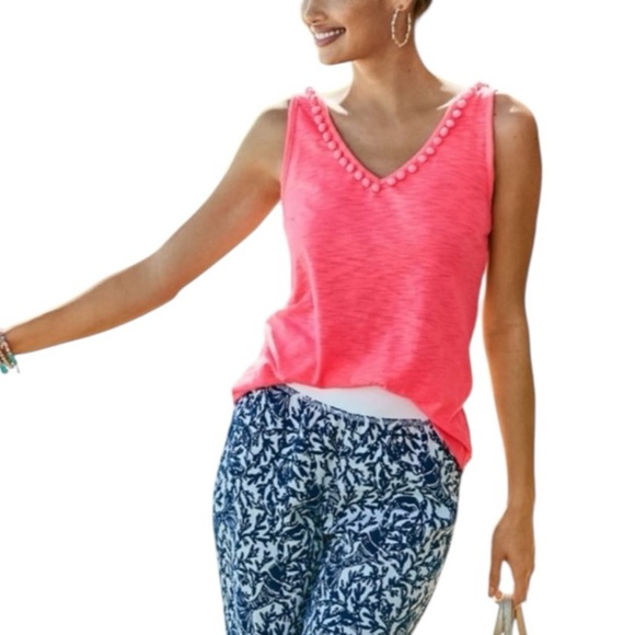 Lilly Pulitzer Tops - Lilly Pulitzer Gigi Top XXL Love Potion Pink Tank Top Pom Pom Prep Coastal NWT